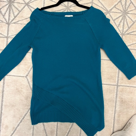 New York & Company 3/4 sleeve teal envelope bottom sweater Womens SZ Small - Picture 3 of 9